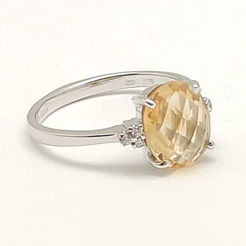 Citrinnel és cirkónia kövekkel díszített fehér arany gyűrű