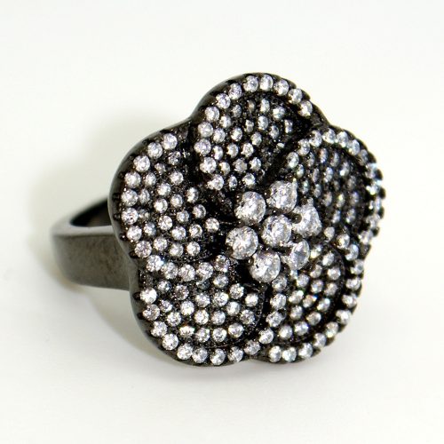 Látványos fekete virág ezüst gyűrű